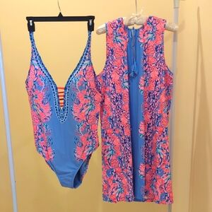Lilly Pulitzer Exquisite 1 Piece Swimsuit and Corrdinating Cover.  16 & XL